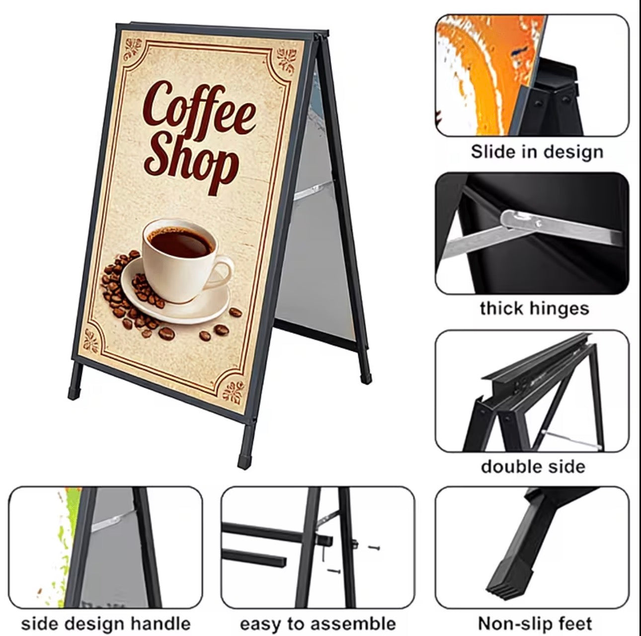 Double-Sided A-Frame Sidewalk Sign – 24” x 36” Portable Advertising Display